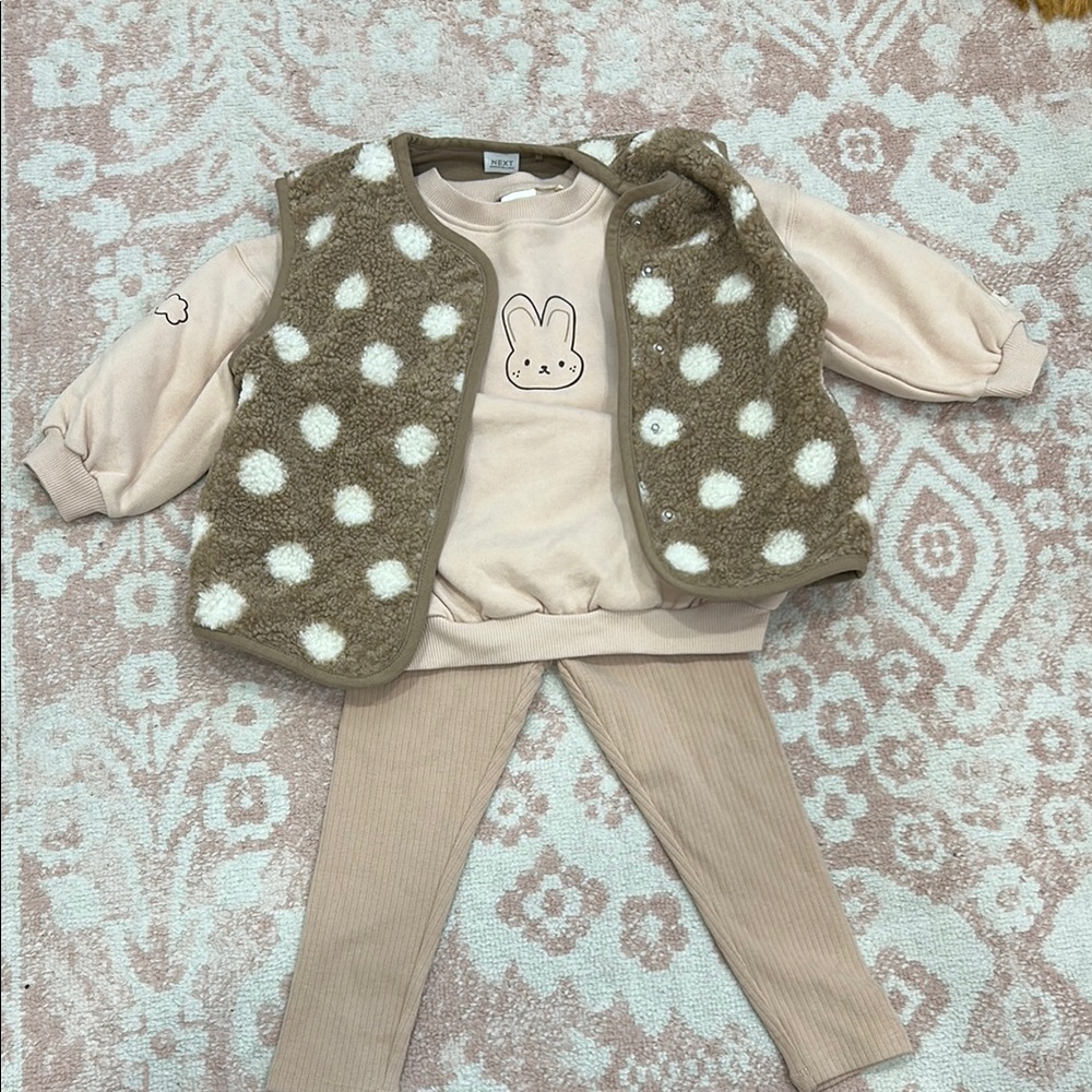 NEXT Cute Beige and Brown Polka Dot Vest Outfit